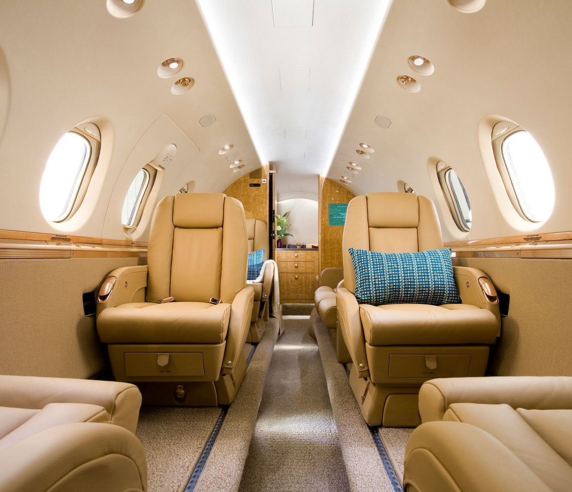 Hawker 750 private jet charter interior