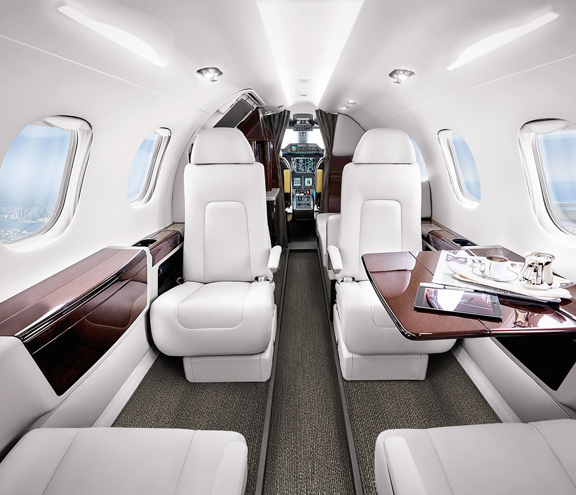Embraer Phenom 300 private jet interior