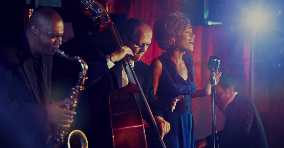 Jazz trio performing on stage