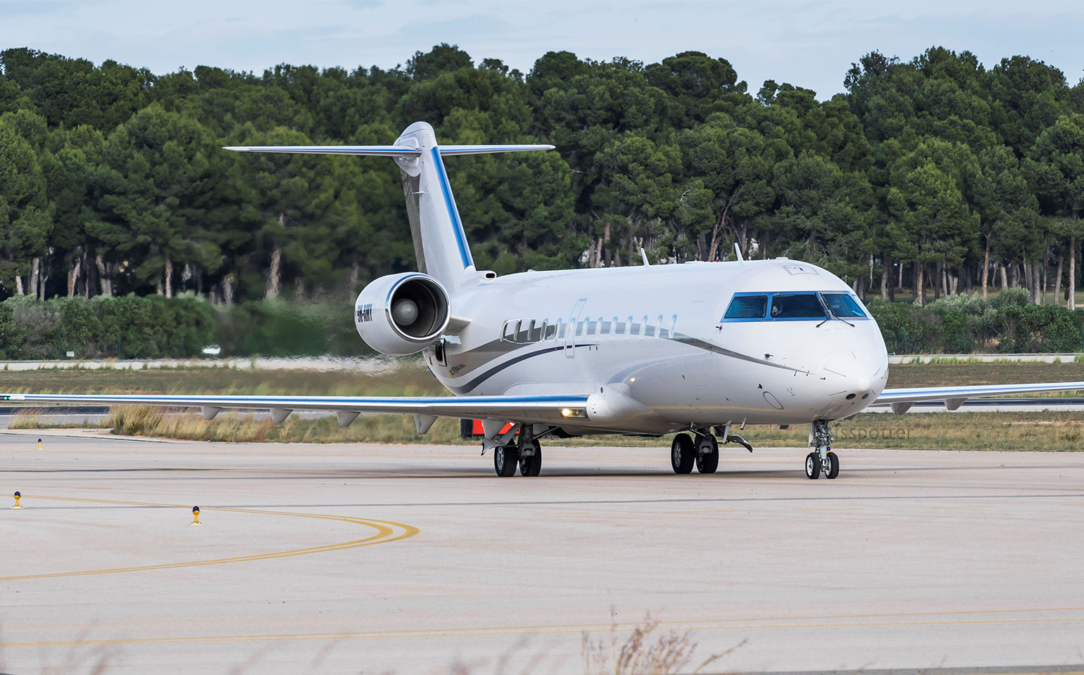 Bombardier Challenger 850 private jet charter flight on runway